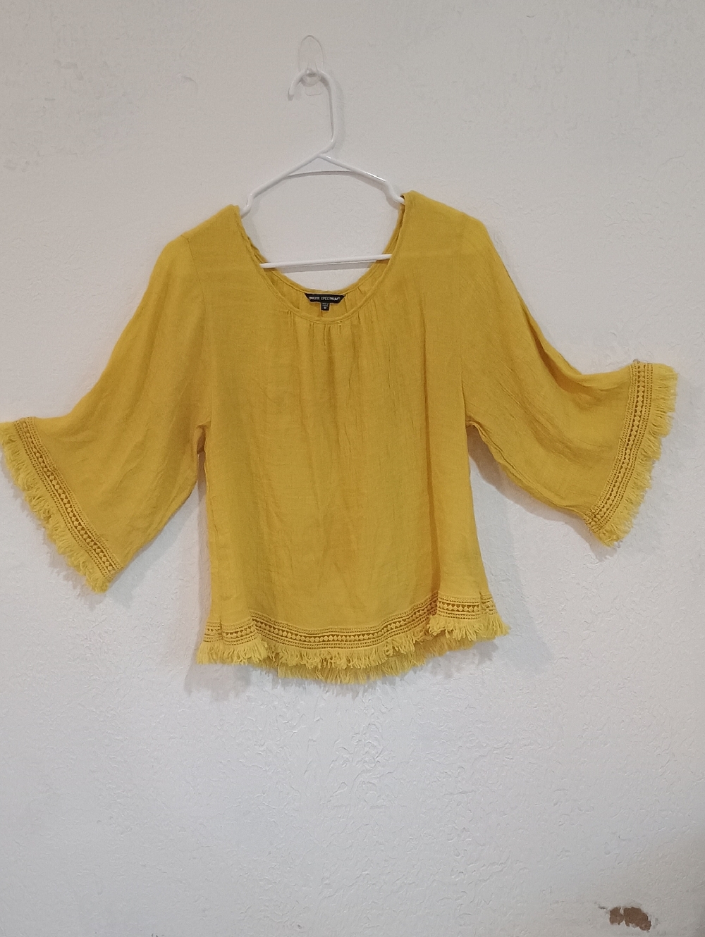 Unique Spectrum Mustard Yellow Fringe Bell-Sleeve Blouse